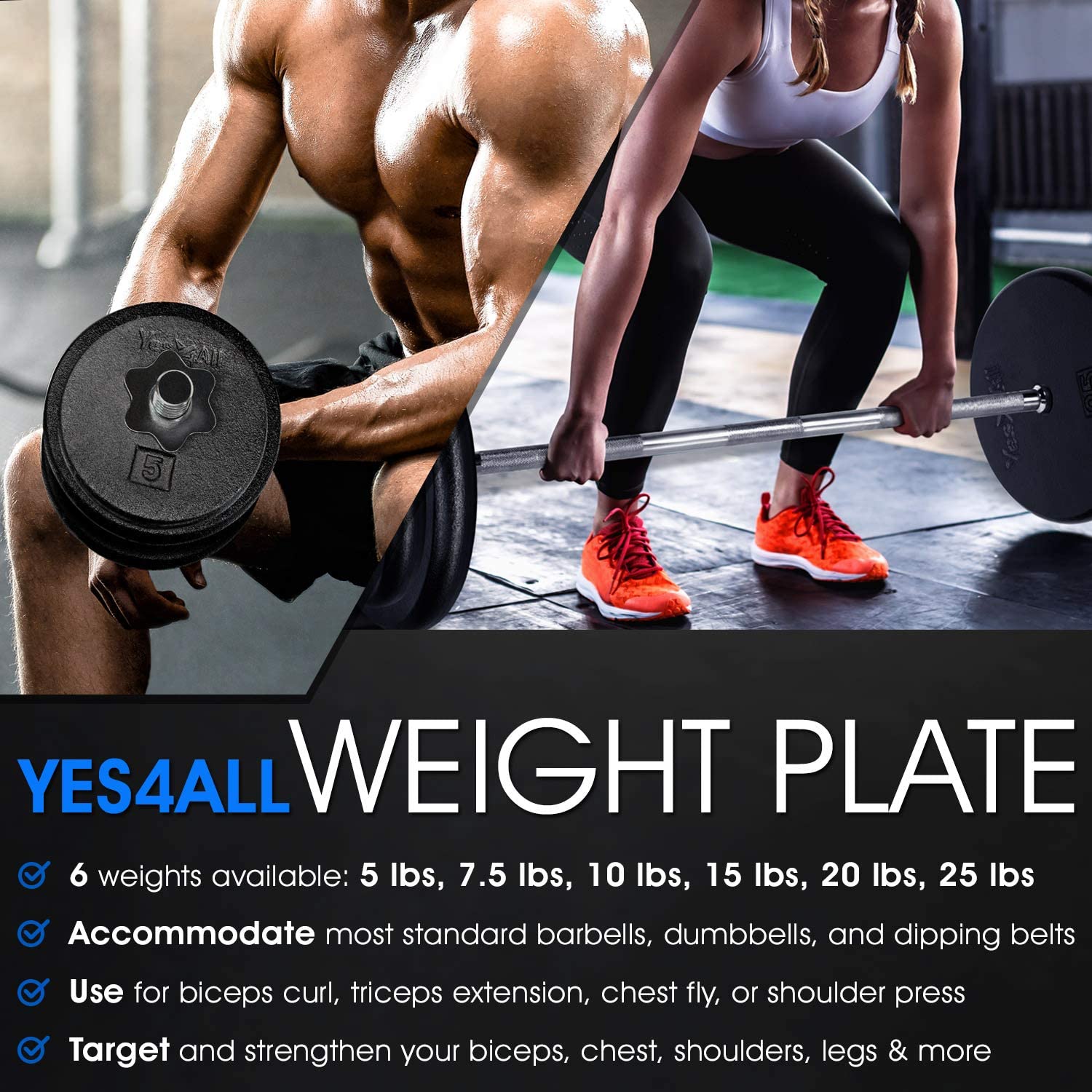 Yes4All 10 lbs Standard Weight Plates, 1 inch Cast Iron Weight Plates for Dumbbells, Single - image 5 of 7