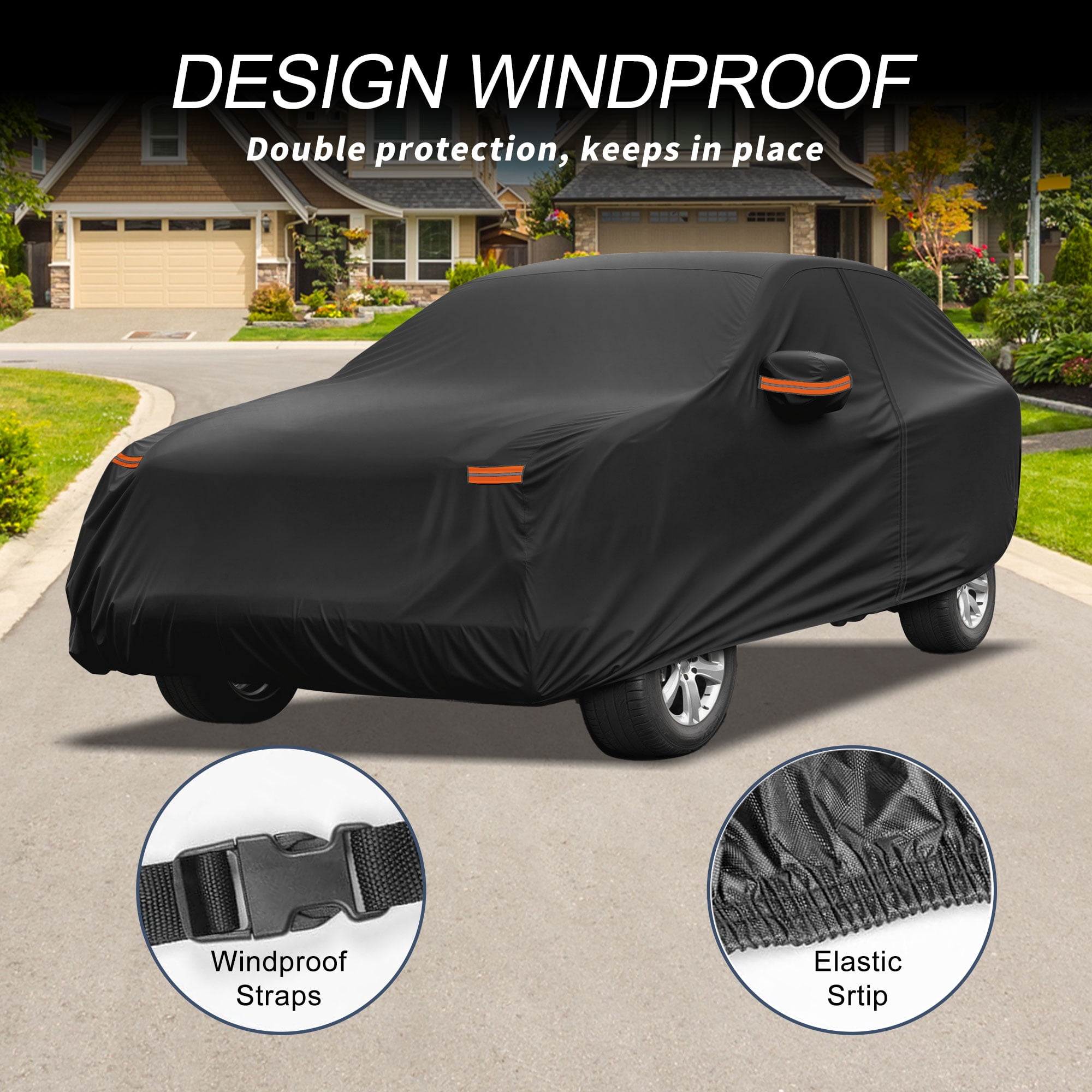 Unique Bargains Aluminum Full Car Cover Black for Mustang Mach-E 188.98"x74.8"x57.09"