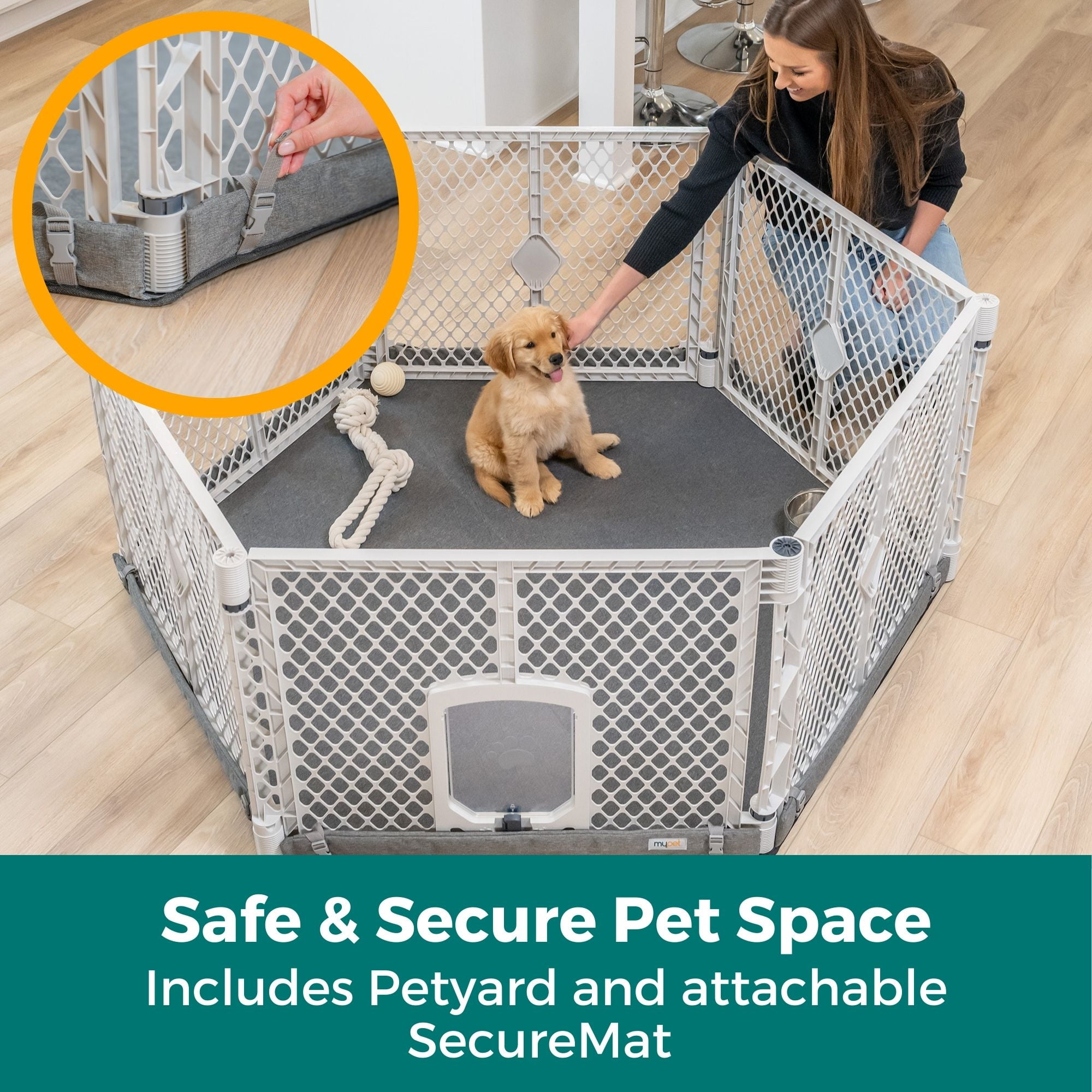 Petyard Protect Bundle, 6-Panel Indoor & Outdoor Playpen and Mat for Dogs, Gray
