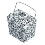 Damask Take Out Boxes with Wire Handle, 4-inch, 12-Piece, White/Black