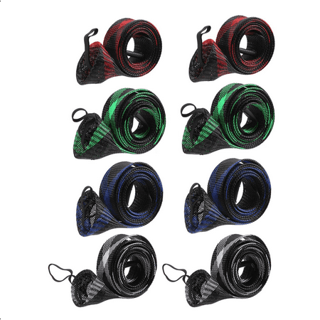 8Pcs Fishing Rod Sleeve Sock Fishing Cover Scalable Braided Mesh Tools Accessories with Lanyard