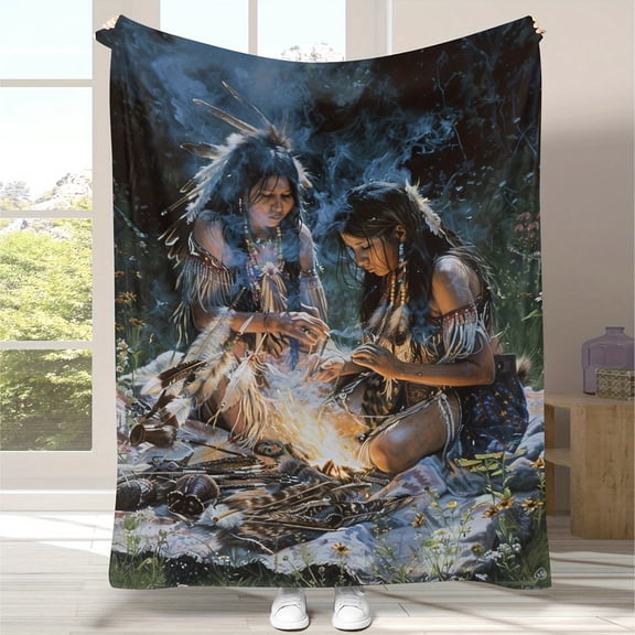Cozy Fire Pattern Flannel Throw Blanket - Soft, All-Season, Indian-Inspired Bedding for Mother & Daughter - Perfect Gift for Friends, Family, and Loved Ones