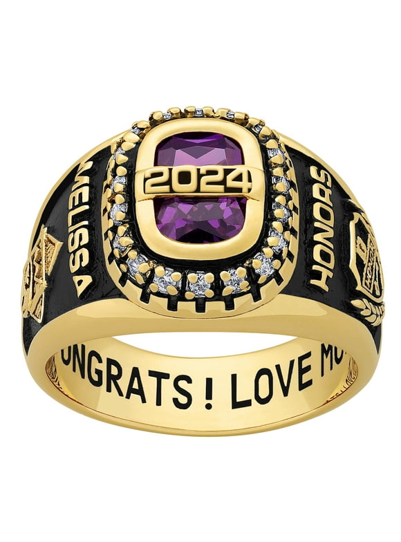 Order Now for Graduation, Freestyle Women's Yellow Celebrium CZ Encrusted Year Class Ring, Personalized, High School or College