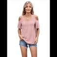 thumbnail image 3 of Blusas con Ojales para Mujer, Camisetas de Corta, Moda de Verano y 2025, Blusas de Hombros Descubiertos, Color Rosa S, 3 of 10