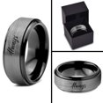 thumbnail image 4 of Tungsten Always Typography Writing Band Ring 8mm Men Women Comfort Fit Black Step Bevel Edge Brushed Gray Polished, 4 of 4