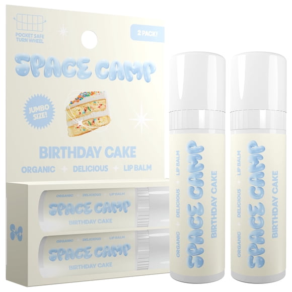 Bálsamo labial Space Camp Wellness Jumbo con sabor a tarta de cumpleaños, paquete de 2