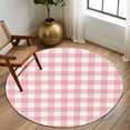 thumbnail image 2 of Round Rug 6Ft, Valentine's Day Pink and White Plaid Soft Non-Slip Washable Felt Carpet Pad, Romantic Love Heart Area Rugs for Living Room Bedroom Kids Room, 2 of 9