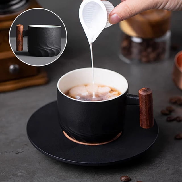 PRETXORVE Wooden Handle Coffee Cup, Cup, Gradient, Exquisite Ceramic Small Cup