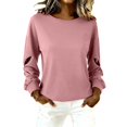 thumbnail image 2 of Womens Oversized Crewneck Sweatshirt, Fleece Pullover Top with Cut Out Sleeve Design, Casual Loose Fit Spring Outfits for Lounge, Daily Wear and Street Style Pink, 2 of 5