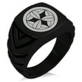 thumbnail image 1 of Stainless Steel Takenaka Samurai Crest Chevron Pattern Biker Style Polished Ring, 1 of 1