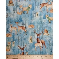 Cotton Woodland Wonderland Wildlife Snow Forest Deer Fox Squirrel Rabbit Benartex Cotton Fabric Print by the Yard (14987-54)