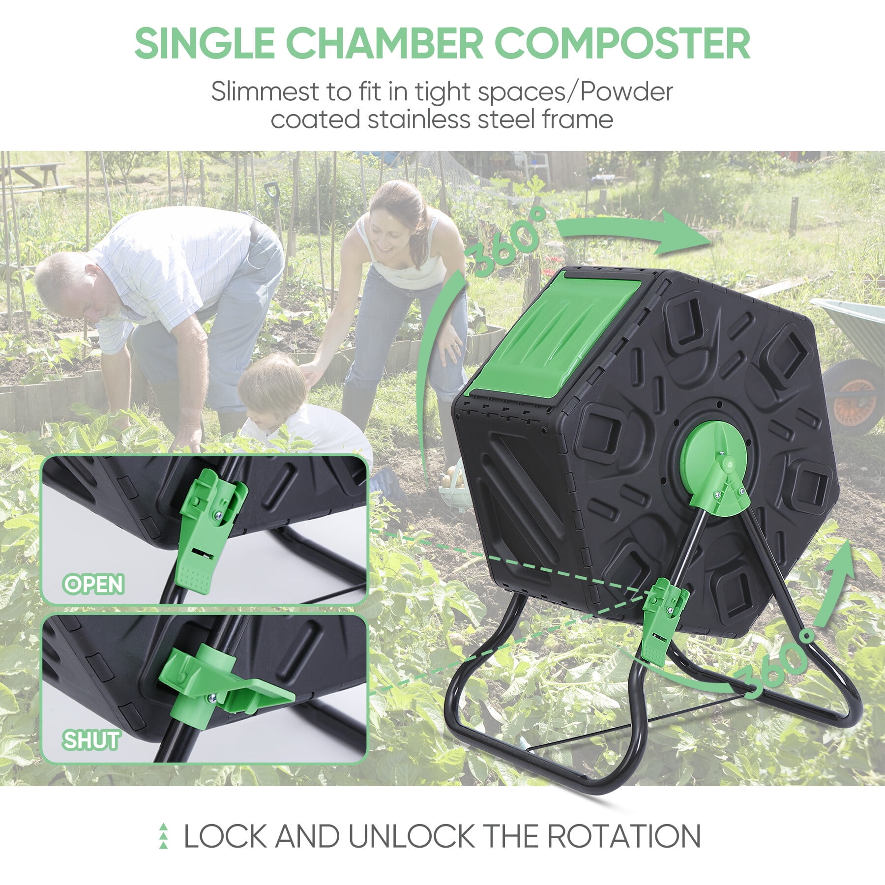 ZenSports 18.5Gal Outdoor Tumbling Composter Compact Compost Bin BPA-Free Material Black