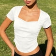 thumbnail image 5 of YUGYXL Women's Sweetheart Neck Short Sleeve Shirts Slim Fit Ruched Tops Going Out Y2K Cute Summer T-Shirts Tees White Top L, 5 of 9