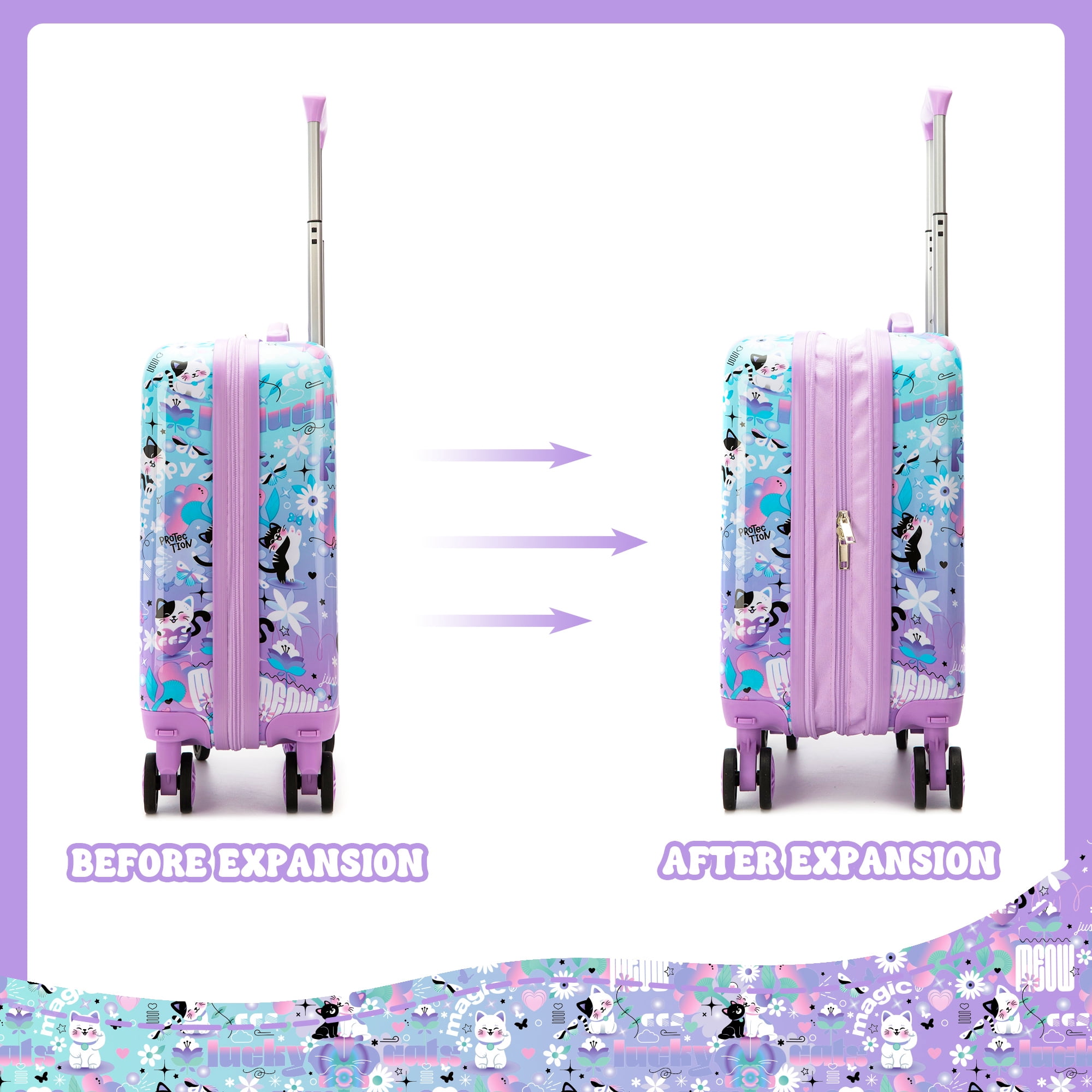 Kids Rolling Luggage Sets for Girls Cute Carry on Suitcases Hardshell with Wheels Airline Approved 16 Inch Suitcase with Travel Pillow