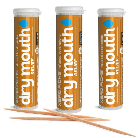 Xero Picks Dry Mouth relief - Churro - Infused Flavored Toothpicks - 20 Picks - 3 Pack