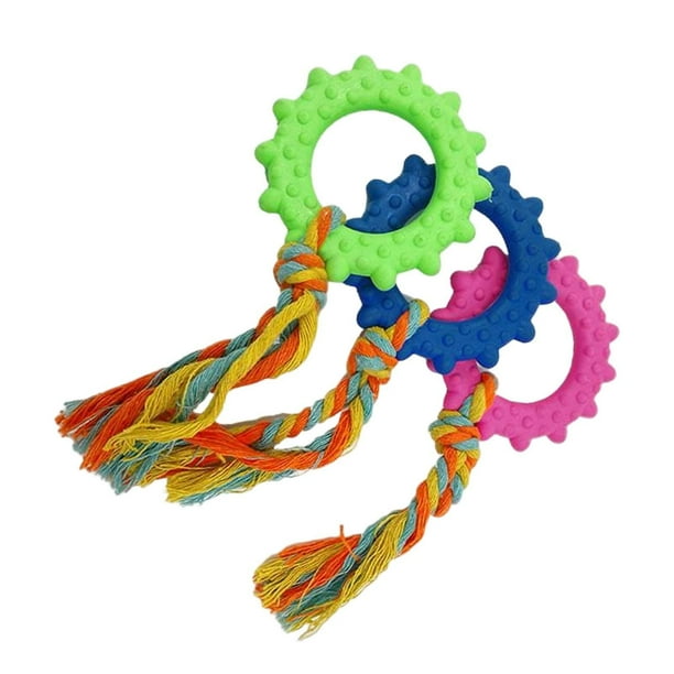 3x juguetes para masticar perros, anillos de goma que aumentan el coeficiente con cuerda de punto, juguete educativo para masticar