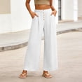 thumbnail image 2 of Womens Spring Summer Soft Flowy High Waist Pull On Straight Wide Leg Stretch Drape Dress Pants with Button White, 2 of 7
