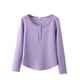 thumbnail image 2 of Pijama de manga larga para mujer, color liso, con botones, cuello redondo, manga larga, dobladillo inferior, abrigo cálido de terciopelo, pijama de manga larga, parte superior de poliéster para mujer, 2 of 3