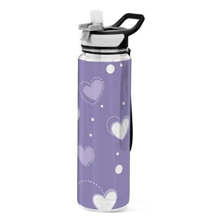 

Purple Doodle Hearts and Dots Transparent Sports Water Bottle with Straw BPA Free Tritan 32oz for Gym Camping