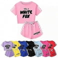 thumbnail image 1 of Kids White Girls Foxes T-shirt Short Sleeve T-Shirt + Shorts Set, 1 of 2