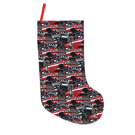 Defioc Red And Blue Cars for Christmas Stockings 18" Personalized Holiday Stocking for Family, Farmhouse Decor, Xmas Tree Decoration, 1 Pack