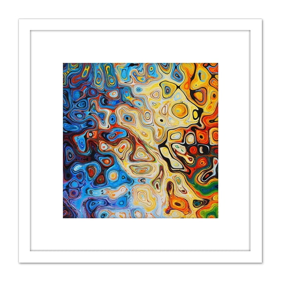 Bright Colourful Abstract Shapes Painting 8X8 Inch Square Wooden Framed Wall Art Print Picture with Mount
