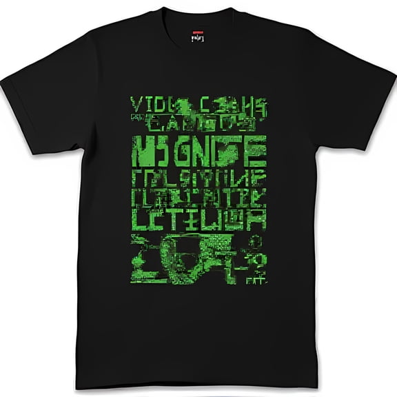 Men's Black T-Shirt with Pixelated Green Gaming Graphic IGN