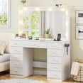 thumbnail image 3 of 43.3" Vanity with Large Mirror and 10 LED Lights, Vanity Desk with Glasstop, 11 Drawers with Crystal Handles, Dressing Table with Power Outlet as Gift for Women, Girls (White), 3 of 9