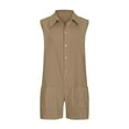 thumbnail image 4 of AherBiu Cotton Linen Jumpsuits for Women Half Button Lapel V Neck Wide Leg Rompers with Pockets 1 Piece Outfits, 4 of 7