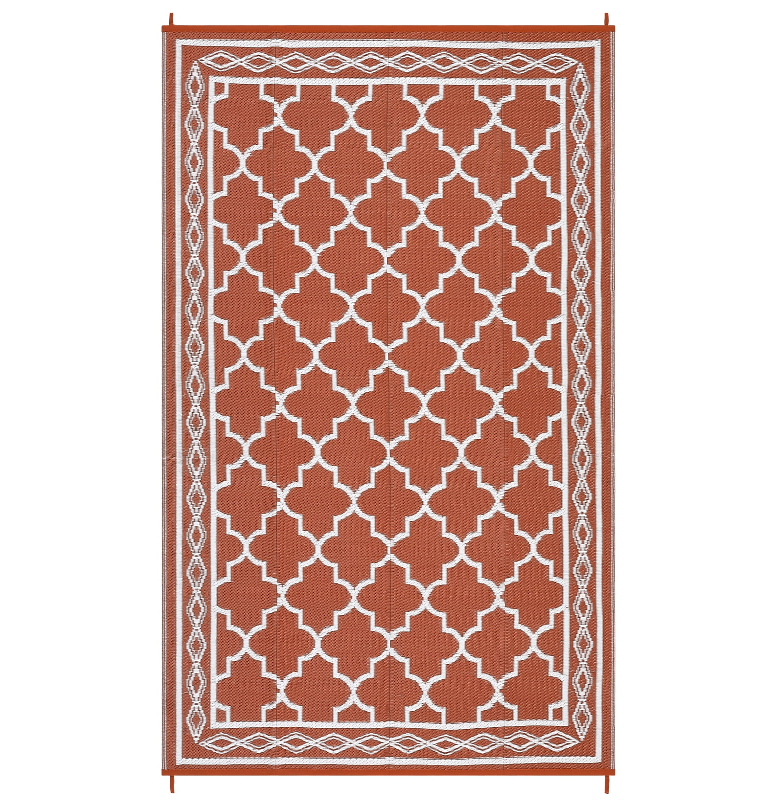 GlowSol 10' x 14' Outdoor Rug Plastic Patio Rug Plastic Straw Waterproof Rug Moroccan Reversible Camper Rug for RV Backyard Deck Picnic Beach, Brick Red