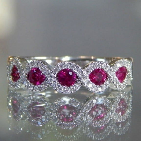 Women Sterling Silver Infinity Criss Cross Ruby Diamond Wedding Band Ring