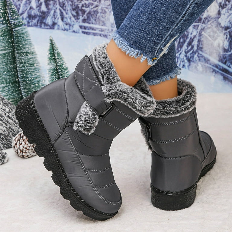 Womens Cozy Snow Boots Thick Heel Round Toe Thickened Velvet Short