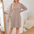 thumbnail image 4 of AUNVITO Women Striped V-Neck Long Sleeve Dress Mid-Length Polyester Casual Wear, 4 of 6