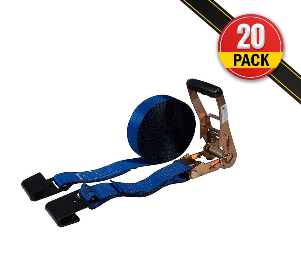 (20 Pack) 2" x 30' Ratchet Tie-Down Straps with Flat Hooks - Blue, Tiedown Ratchet Straps for flatbed, Truck, Trailers Pickup