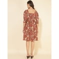 thumbnail image 6 of Janasya Women's Red Cotton Floral Printed Gathered Dress, 6 of 8