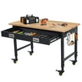 thumbnail image 1 of Ourlova 60" x 22" Adjustable Workbench 2000 Lbs Capacity, Rubber Wood Shop Table Heavy Duty Workstation with Drawer Table, Backplate, Metal Frame, Wood Top Workbench, 1 of 6