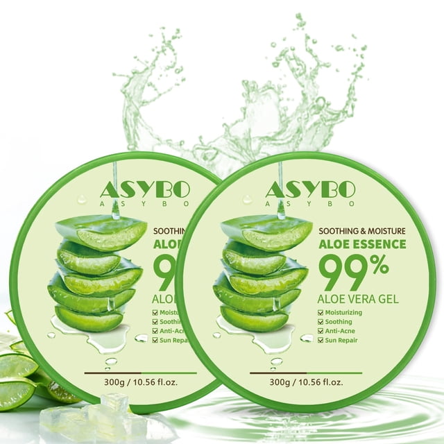 Asybo 300X2 Ml Gel De Aloe Vera Natural - Aloe Vera Hidratante Orgánico Calmante E Hidratante Quemaduras Solares Y Reparación De Cicatrices Cuidado Después Del Sol Para El Cabello Del Cuerpo De La Car