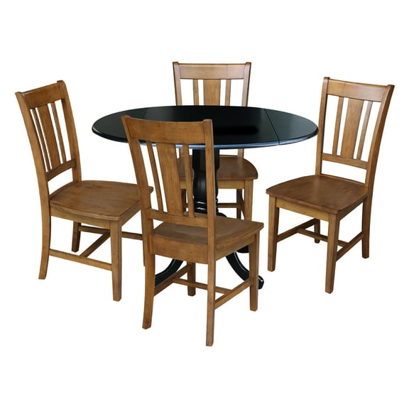 International Concepts Solid Wood 5-Piece Dining Set with 42 in. Dual Drop Leaf Table and 4 Splat Back Dining Chairs in Black/Pecan