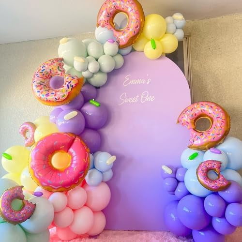 153Pcs Rainbow Donut Balloon Arch Garland Kit with Sprinkles Donut Ice Cream Lolly Foil Balloons for Girls Kids Candyland Sweet One Two Sweet Donut Grow Up Birthday Party Decorations