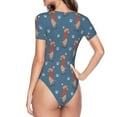 thumbnail image 4 of Daiia Dachshund Dog Puppy print Women's Crew Neck Short Sleeve Bodysuit Fashion Tops Fit Casual Basic Extender Bodysuit-Small, 4 of 9