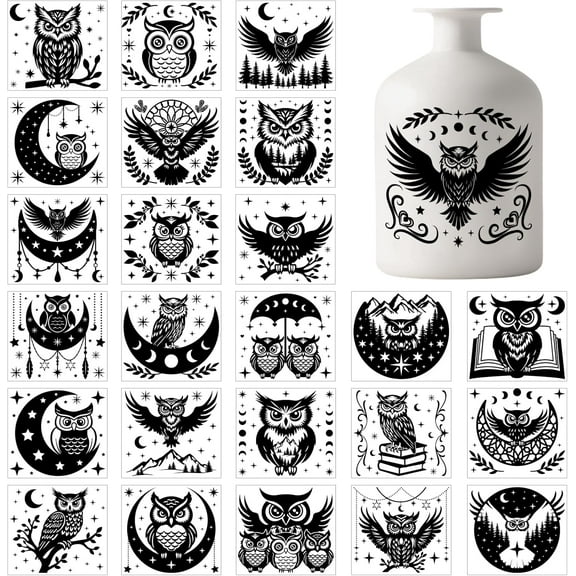 1set 25pcs 25 styles PVC Self Adhesive Stickers Waterproof Embossed Decals for Scrapbooking Card Making Black and White Sticker Owl 100x90mm 1pc/style