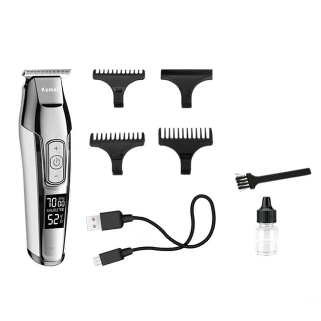 KEMEI USB Hair Clipper Oil Head Tijeras Pantalla LCD Ajuste de 4 velocidades Herramienta de peinado KEMEI Silver