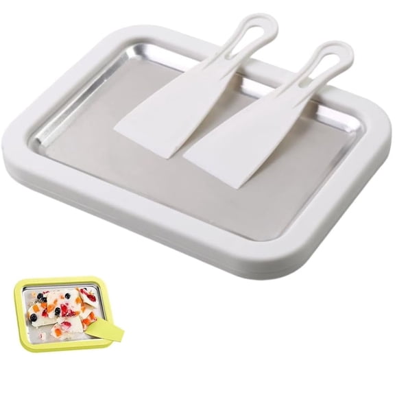 Rolled Ice Cream Maker Kit, At-Home Instant Freeze Plate with 2 Scrapers, DIY Homemade Ice Cream tray, Yogurt, Sorbet, Fun Family Activity for Kids, Food-Grade Stainless Steel
