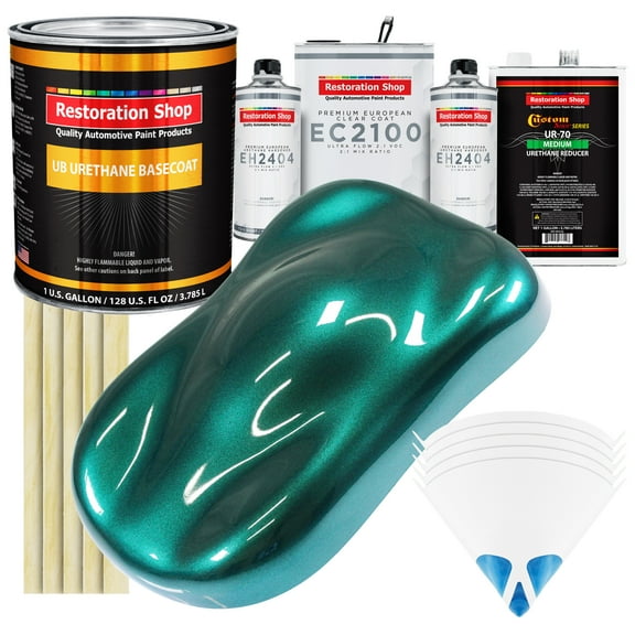 Restoration Shop - Dark Teal Metallic Urethane Basecoat with European Clearcoat Auto Paint - Complete Gallon Paint Color Kit - Automotive Refinish Coating
