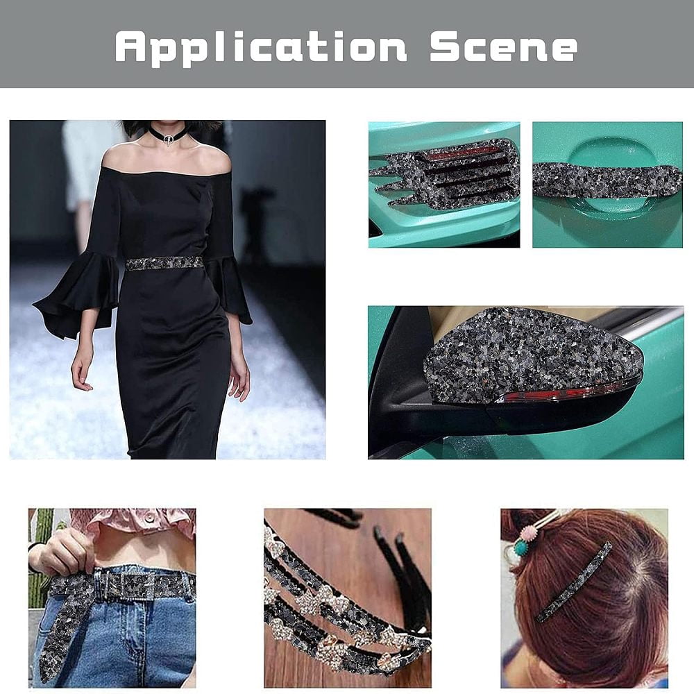 15.75x9.45x0.12Inch Black Glitter Resin Hotfix Rhinestone(Hot Melt Adhesive on The Back) Rhinestone Trimming Rhinestone Trim for DIY Wedding Dress