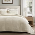 thumbnail image 6 of EVERGRACE Velvet Quilt Set Queen Size, Luxurious Soft Striped Channel Bedding Set, Lightweight Velvet Comforter for All Season, Oversized Bedspread Coverlet with 2 Matching Shams, Beige, 6 of 8