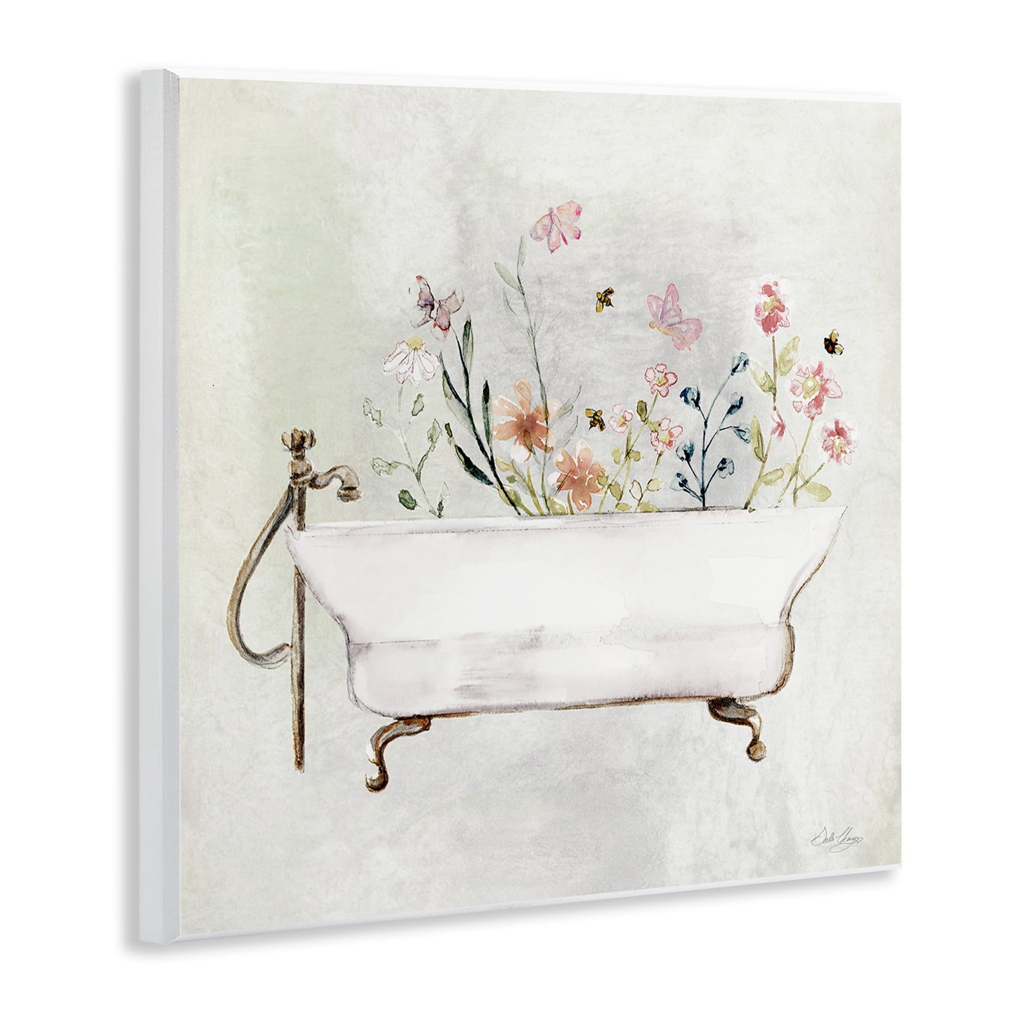 Stupell Industries Butterfly Floral Tub Typography Painting Unframed Art Print Wall Art, 12 x 12