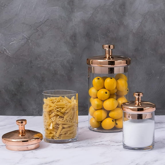 MyGift Cylinder Clear Glass & Copper-Tone Kitchen & Bath Storage Jar, Set of 3