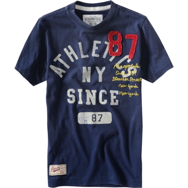 Aeropostale - Camiseta con gráfico bordado de Bleecker Street para hombre, azul, XS