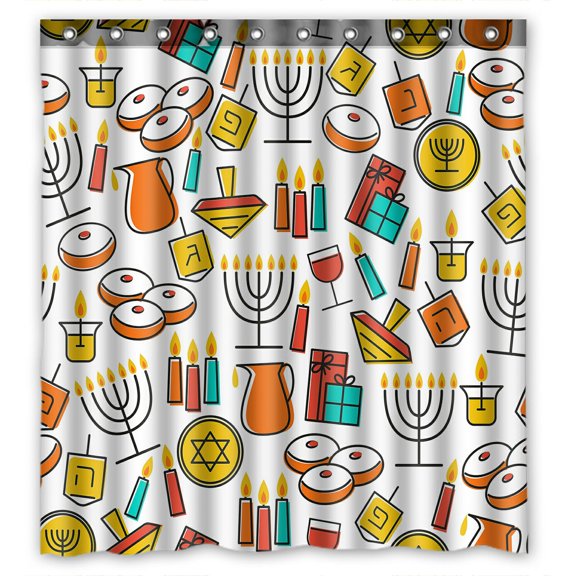 ABPHQTO Hanukkah Jewish Holiday Symbol Menorah Candles Donuts Waterproof Polyester Shower Curtain and Hooks For Home Decor 66x72 Inch